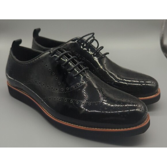 Other - Marc Nolan Oscar Black Patent Leather Wholecut Brogue Sneakers Mens 8 Pad Insole